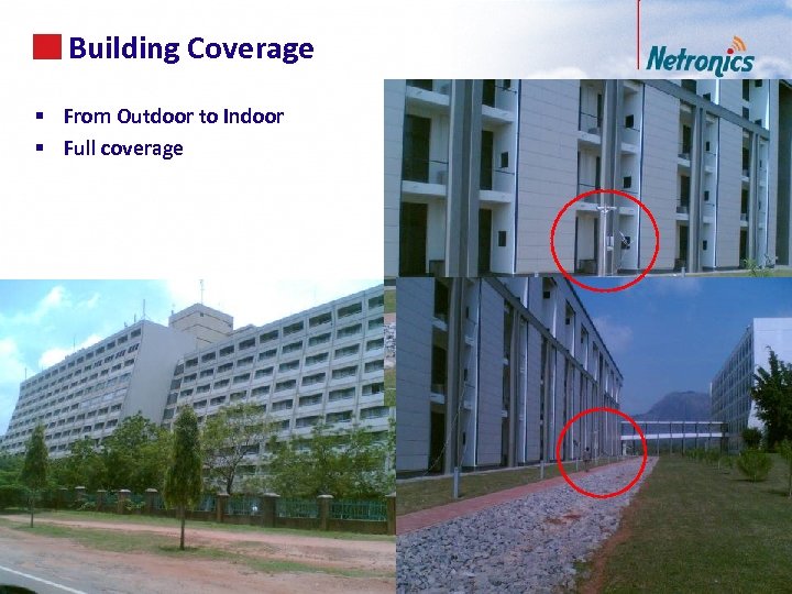 52 Building Coverage § From Outdoor to Indoor § Full coverage 