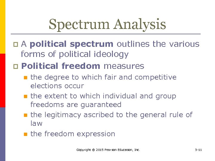 Spectrum Analysis A political spectrum outlines the various forms of political ideology p Political