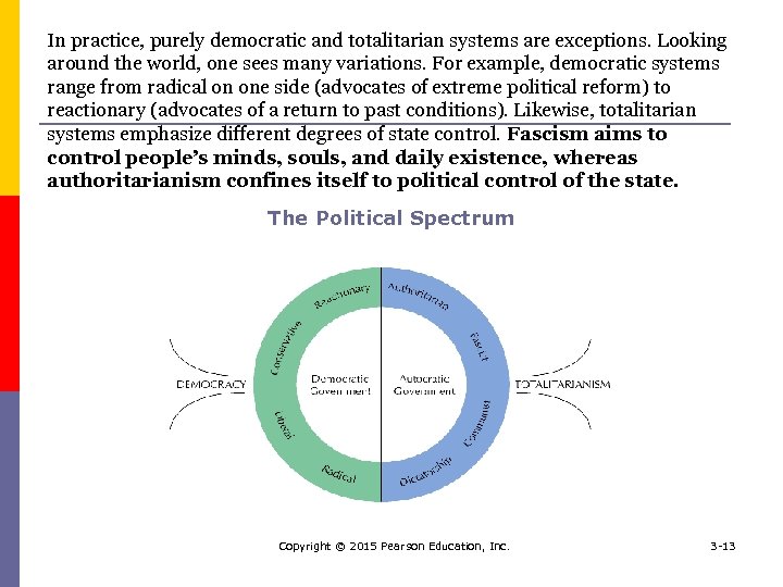In practice, purely democratic and totalitarian systems are exceptions. Looking around the world, one