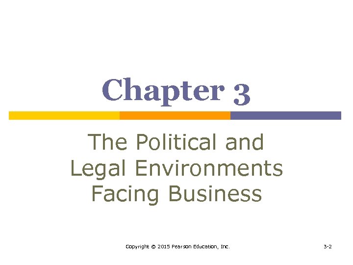 Chapter 3 The Political and Legal Environments Facing Business Copyright © 2015 Pearson Education,