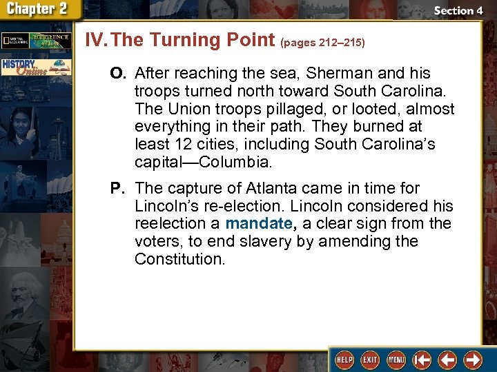 IV. The Turning Point (pages 212– 215) O. After reaching the sea, Sherman and