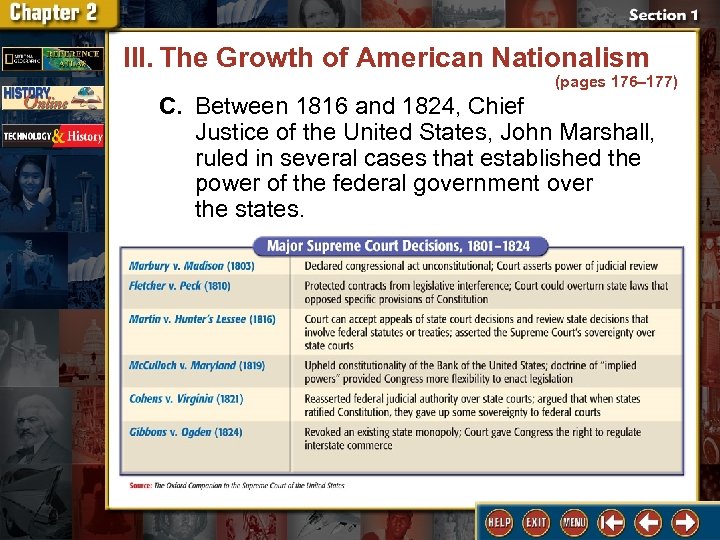 III. The Growth of American Nationalism (pages 176– 177) C. Between 1816 and 1824,