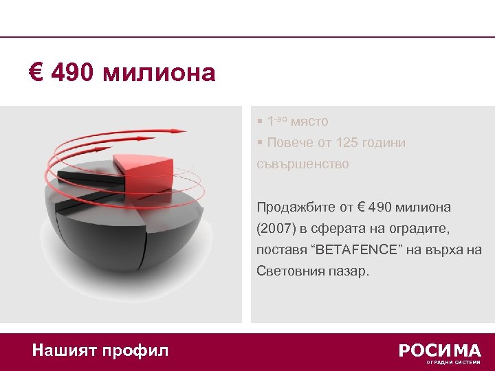 € 490 милиона § 1 -во място § Повече от 125 години съвършенство Продажбите