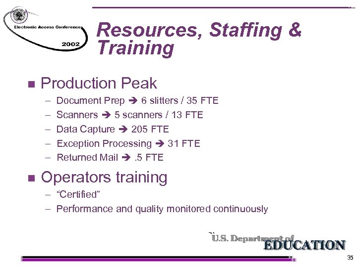 Resources, Staffing & Training n Production Peak – – – n Document Prep 6
