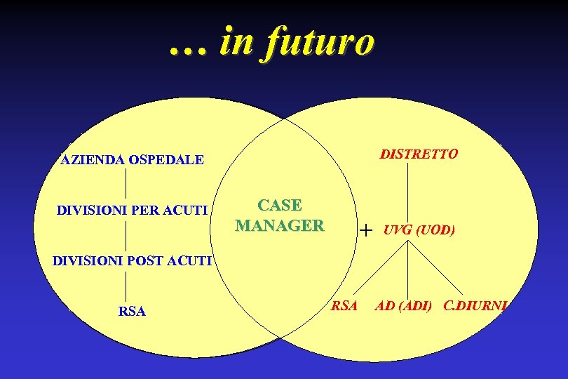 … in futuro DISTRETTO AZIENDA OSPEDALE DIVISIONI PER ACUTI CASE MANAGER + UVG (UOD)