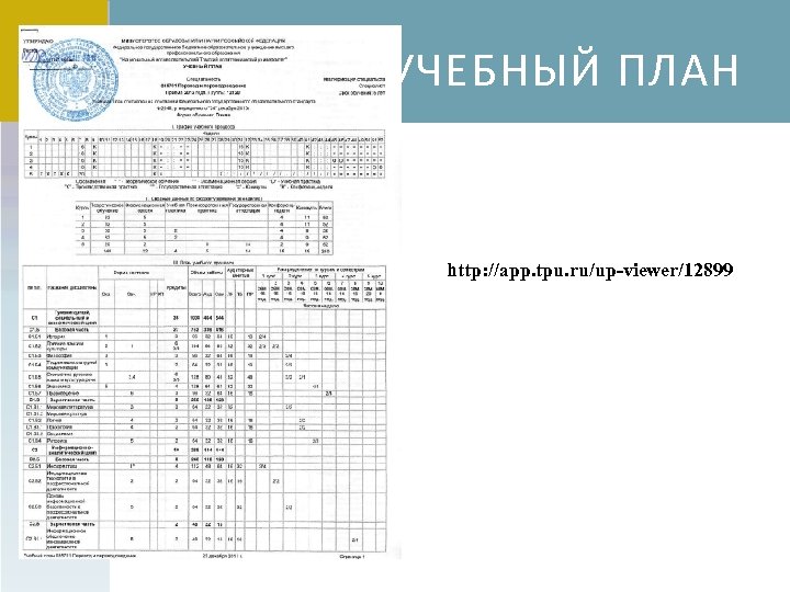 11 УЧЕБНЫЙ ПЛАН http: //app. tpu. ru/up-viewer/12899 