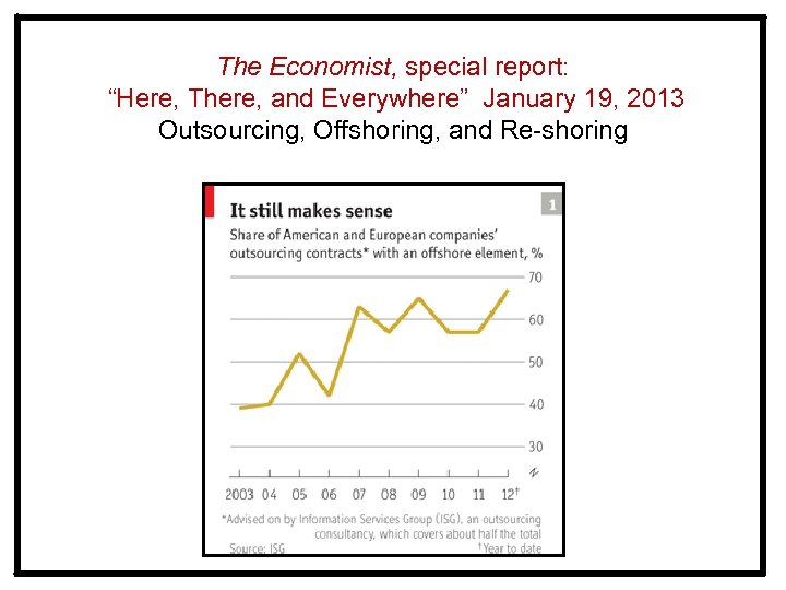 The Economist, special report: “Here, There, and Everywhere” January 19, 2013 Outsourcing, Offshoring, and