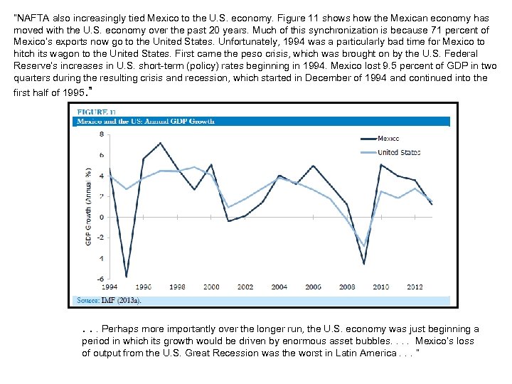 “NAFTA also increasingly tied Mexico to the U. S. economy. Figure 11 shows how