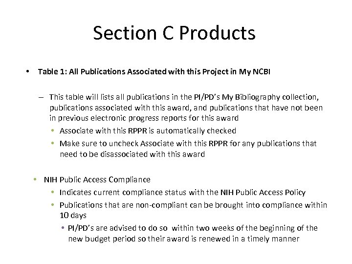 Section C Products • Table 1: All Publications Associated with this Project in My