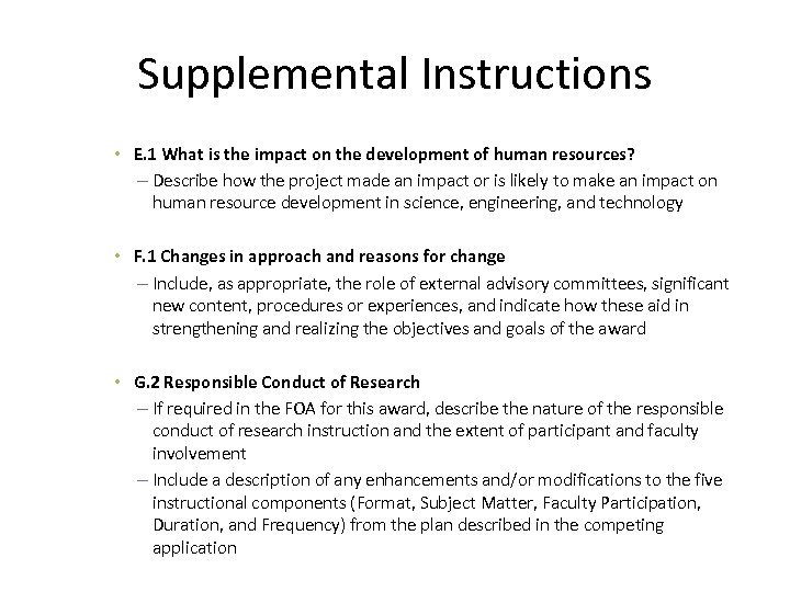 Supplemental Instructions • E. 1 What is the impact on the development of human