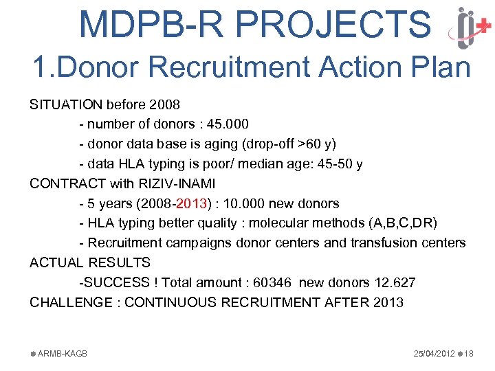 MDPB-R PROJECTS 1. Donor Recruitment Action Plan SITUATION before 2008 - number of donors