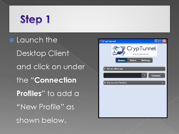  Launch the Desktop Client and click on under the “Connection Profiles” to add