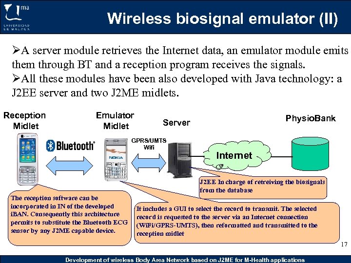 Wireless biosignal emulator (II) ØA server module retrieves the Internet data, an emulator module