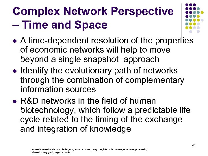 Complex Network Perspective – Time and Space l l l A time-dependent resolution of