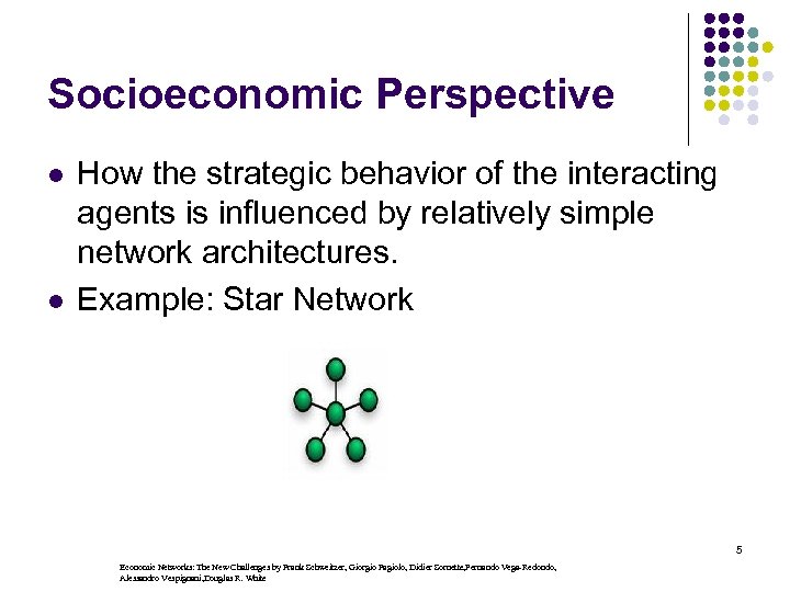 Socioeconomic Perspective l l How the strategic behavior of the interacting agents is influenced