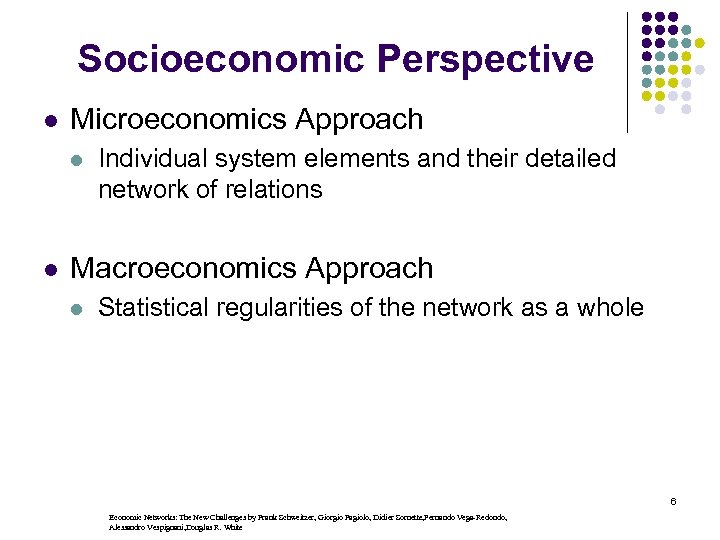 Socioeconomic Perspective l Microeconomics Approach l l Individual system elements and their detailed network