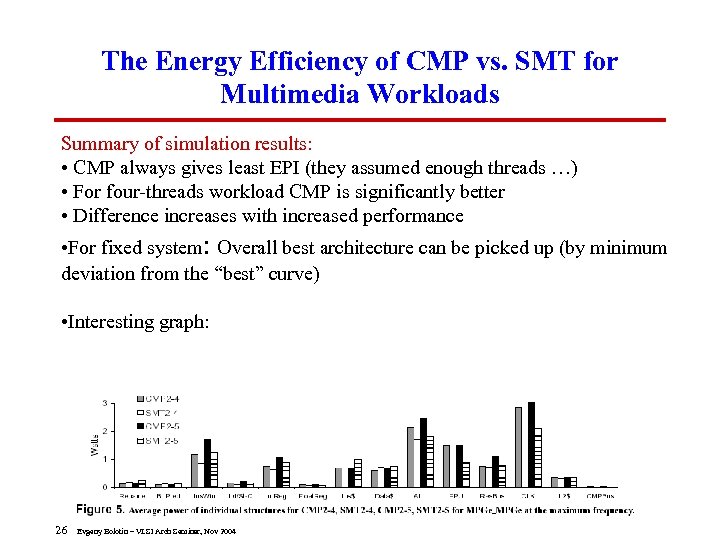 The Energy Efficiency of CMP vs. SMT for Multimedia Workloads Summary of simulation results: