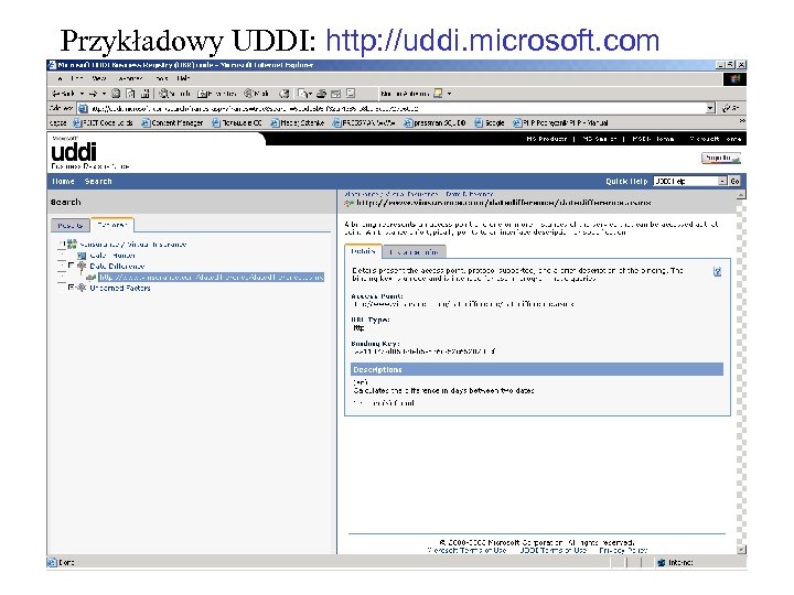 Przykładowy UDDI: http: //uddi. microsoft. com 