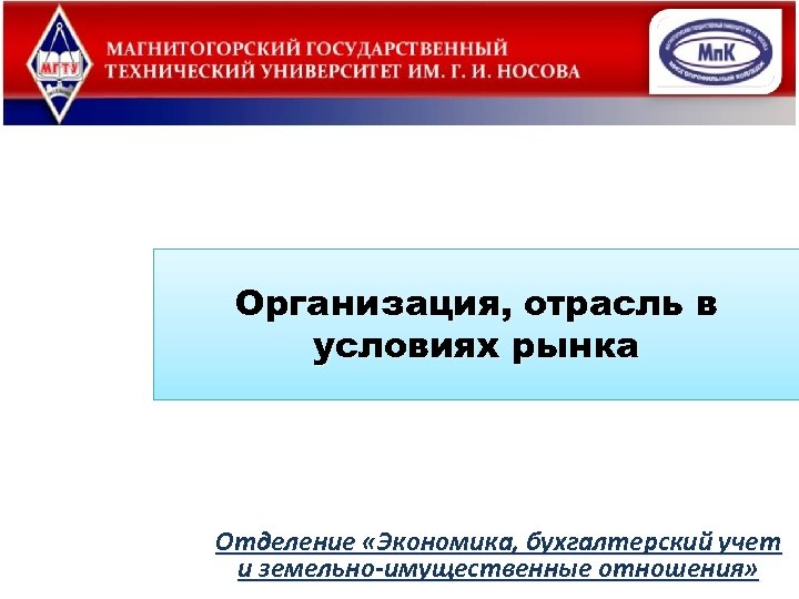 Организация, отрасль в условиях рынка Отделение «Экономика, бухгалтерский учет и земельно-имущественные отношения» 