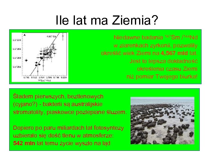 Ile lat ma Ziemia? Niedawne badania 147 Sm /144 Nd w ziarenkach zyrkonii, pozwoliły