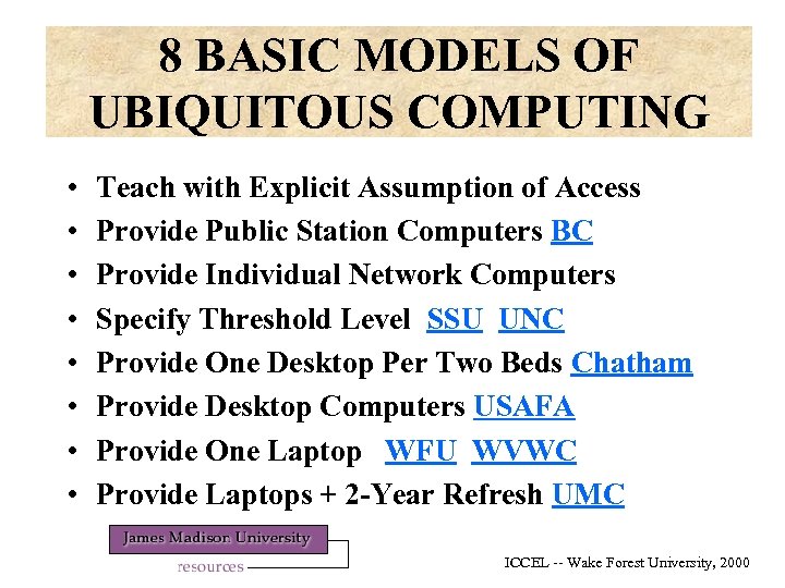 8 BASIC MODELS OF UBIQUITOUS COMPUTING • • Teach with Explicit Assumption of Access
