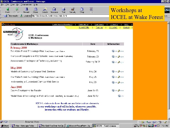 Workshops at ICCEL at Wake Forest 