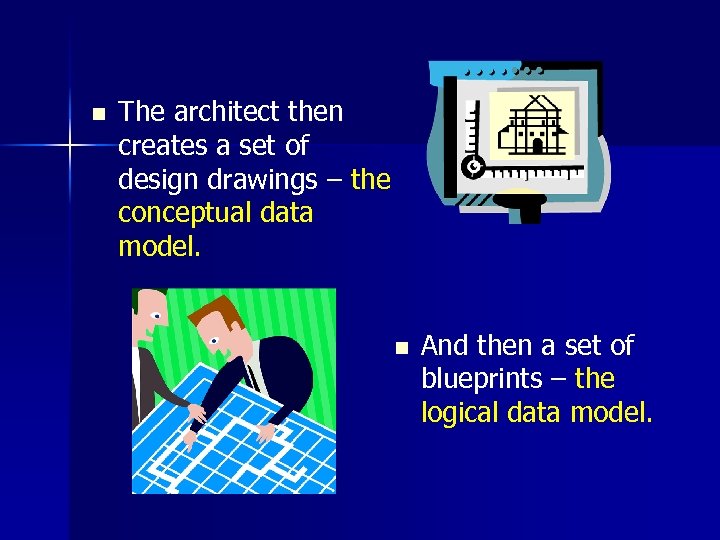 n The architect then creates a set of design drawings – the conceptual data
