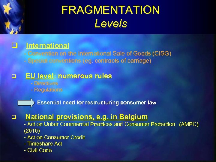 FRAGMENTATION Levels q International - Convention on the International Sale of Goods (CISG) -