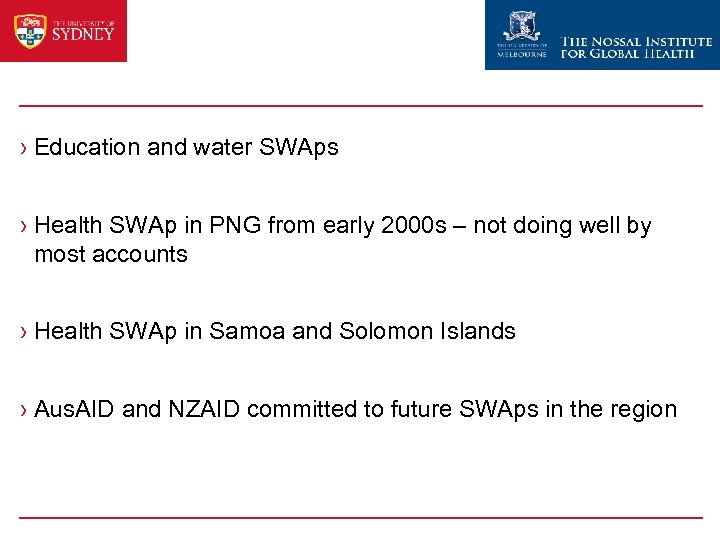 SWAps in the Pacific › Education and water SWAps › Health SWAp in PNG