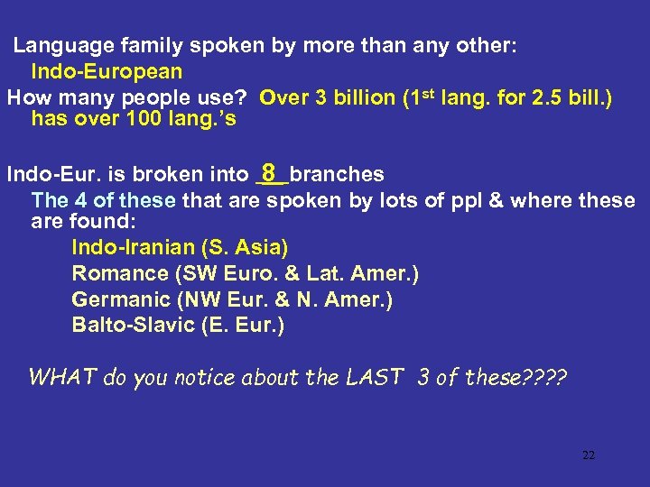 Language family spoken by more than any other: Indo-European How many people use? Over