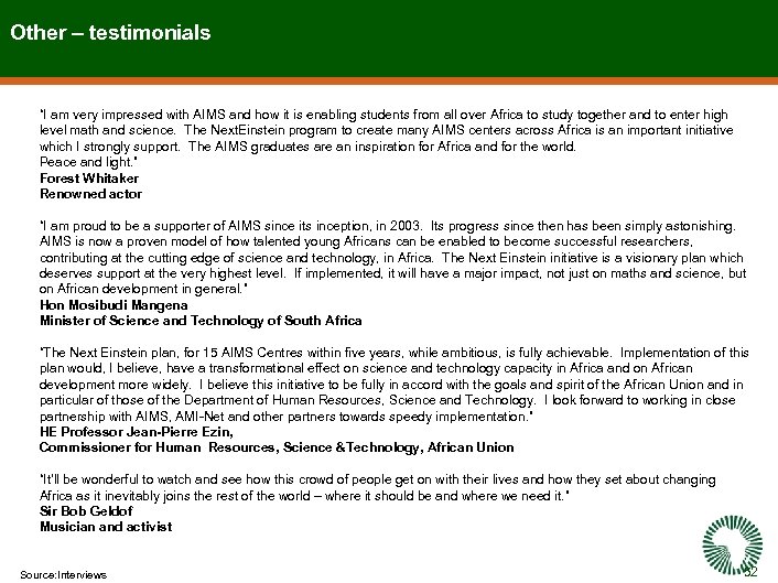 Other – testimonials “I am very impressed with AIMS and how it is enabling