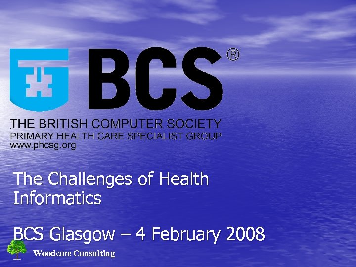 The Challenges of Health Informatics BCS Glasgow – 4 February 2008 Woodcote Consulting 