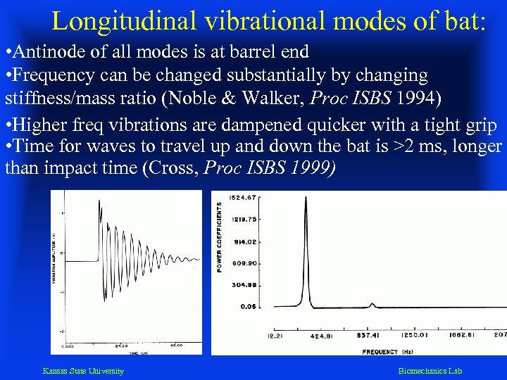 Longitudinal vibrational modes of bat: • Antinode of all modes is at barrel end