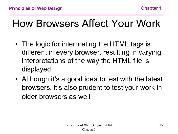 Chapter 1 Principles of Web Design How Browsers Affect Your Work • The logic