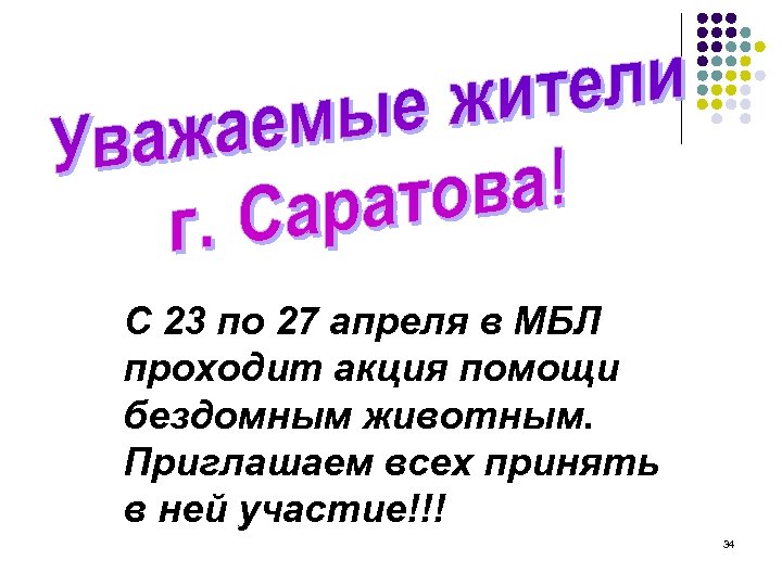 С 23 по 27 апреля в МБЛ проходит акция помощи бездомным животным. Приглашаем всех