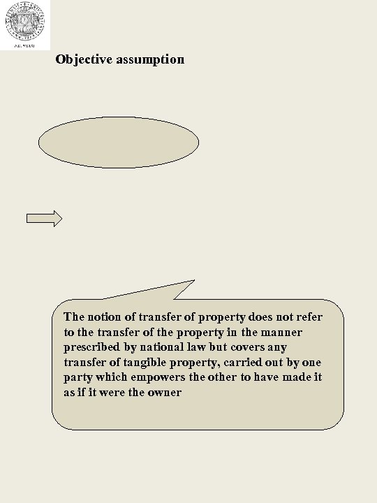 Objective assumption The notion of transfer of property does not refer to the transfer