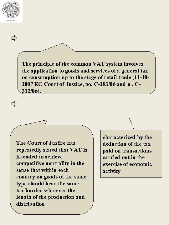 The principle of the common VAT system involves the application to goods and services