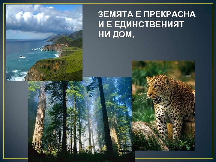 ЗЕМЯТА Е ПРЕКРАСНА И Е ЕДИНСТВЕНИЯТ НИ ДОМ, 