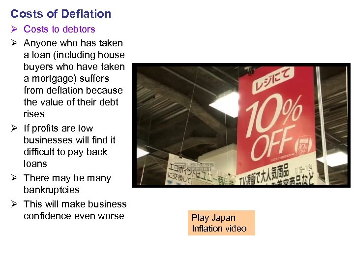 Costs of Deflation Ø Costs to debtors Ø Anyone who has taken a loan