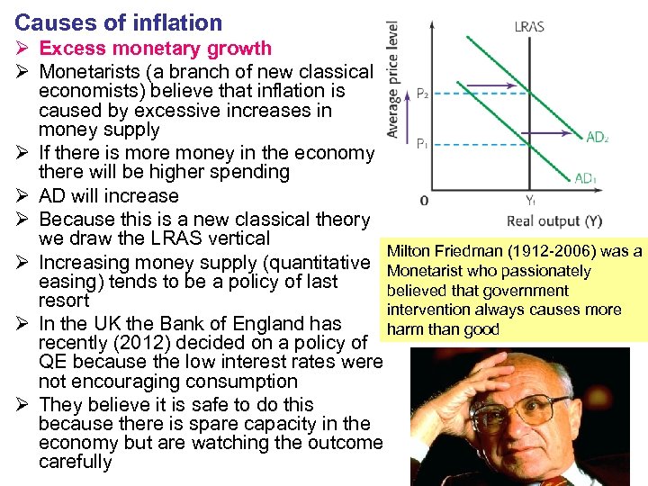 Causes of inflation Ø Excess monetary growth Ø Monetarists (a branch of new classical