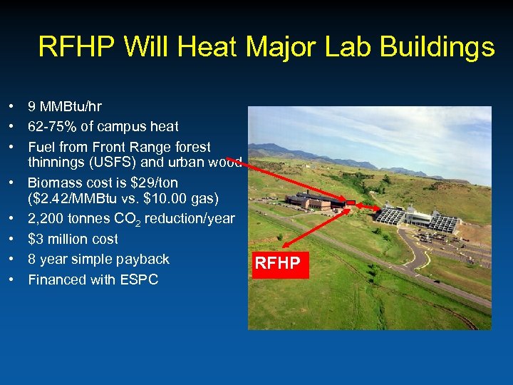 RFHP Will Heat Major Lab Buildings • 9 MMBtu/hr • 62 -75% of campus