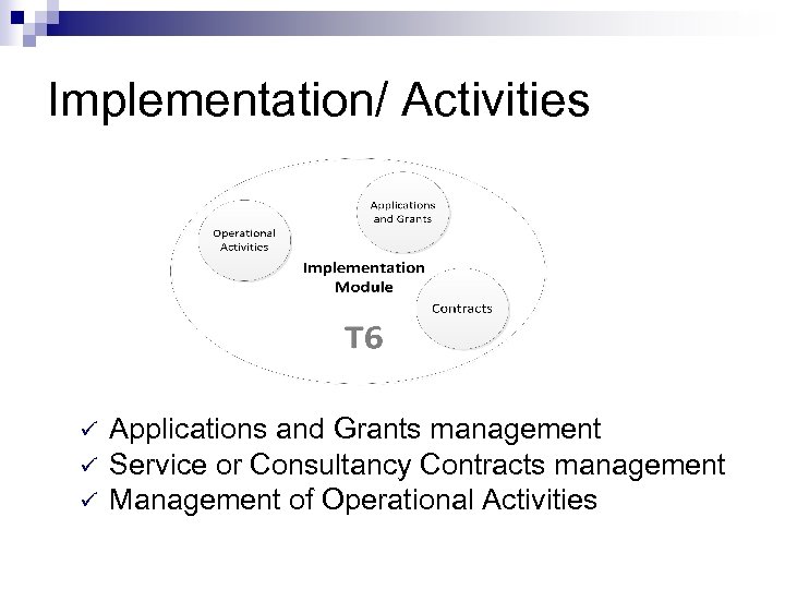SOW 4 Implementation/ Activities ü ü ü Applications and Grants management Service or Consultancy