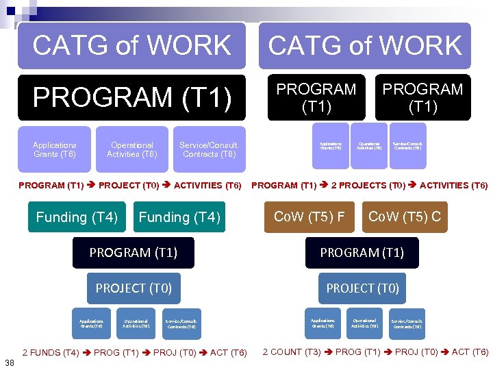 CATG of WORK PROGRAM (T 1) Applications Grants (T 6) Operational Activities (T 6)