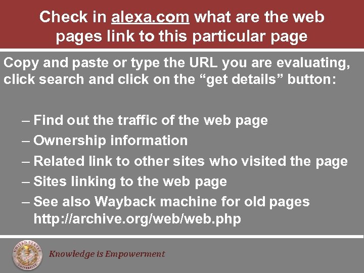 Check in alexa. com what are the web pages link to this particular page
