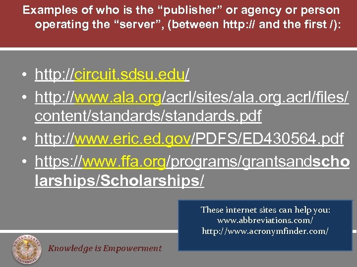 Examples of who is the “publisher” or agency or person operating the “server”, (between