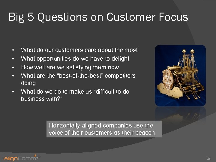 Big 5 Questions on Customer Focus • • • What do our customers care