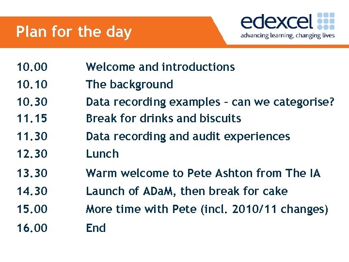 Plan for the day 10. 00 10. 10 10. 30 11. 15 Welcome and