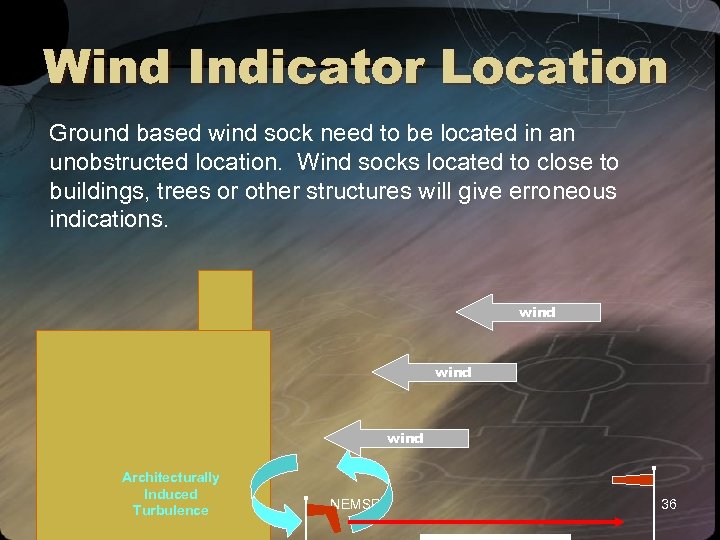 Wind Indicator Location Ground based wind sock need to be located in an unobstructed