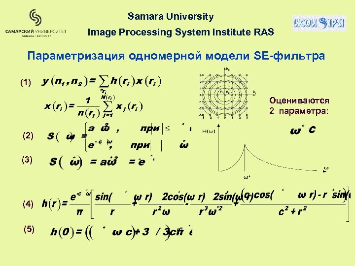Samara University Image Processing System Institute RAS Параметризация одномерной модели SE-фильтра (1) Оцениваются 2