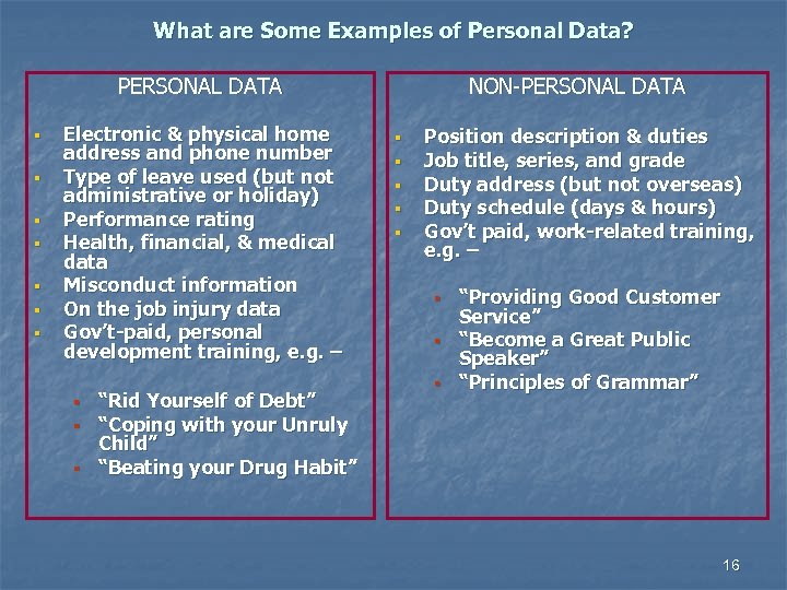 What are Some Examples of Personal Data? PERSONAL DATA § § § § Electronic